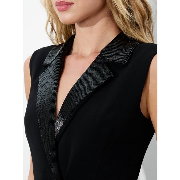 Alice + Olivia Carlena Tuxedo Romper Double Breasted Blazer black beaded size 2 - Picture 2 of 16